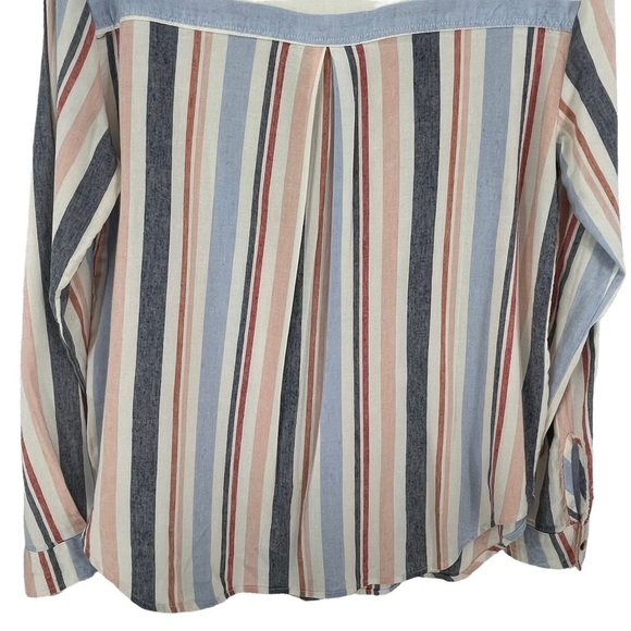 Anthropologie Maeve Chatham Pastel Striped Linen Blend Button Down Shirt   Sz XS - Picture 13 of 14
